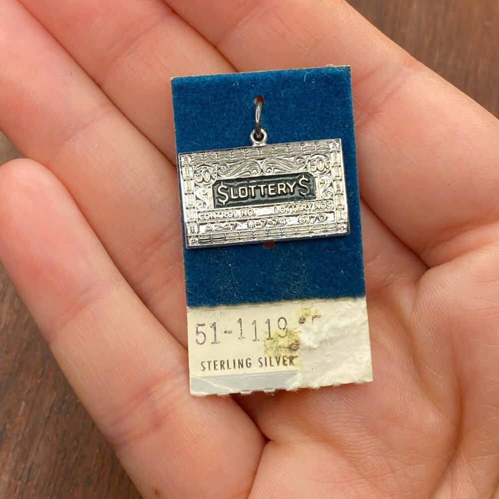 Vintage Griffith 925 Sterling Silver Enamel Lottery Ticket Pendant Charm